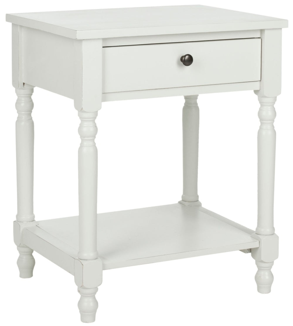 Safavieh Tami Vintage Nightstand With Storage Drawer & Open Shelf For Timeless Bedroom Charm And Style Off White AMH6604A