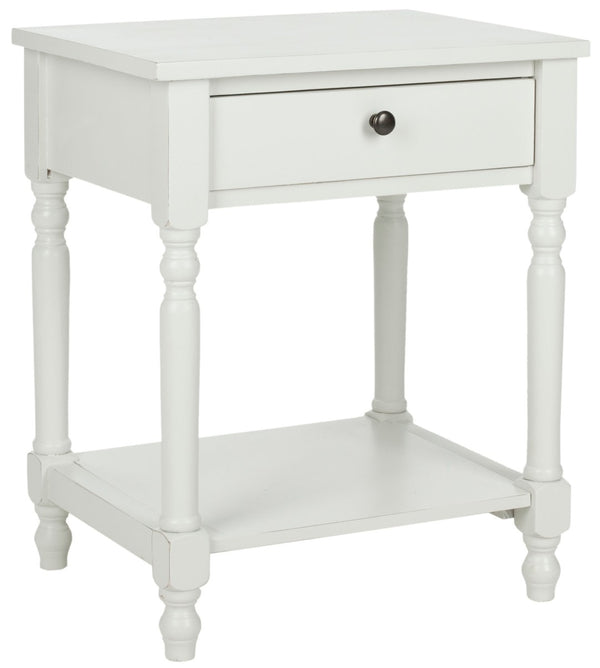 Safavieh Tami Vintage Nightstand With Storage Drawer & Open Shelf For Timeless Bedroom Charm And Style Off White AMH6604A