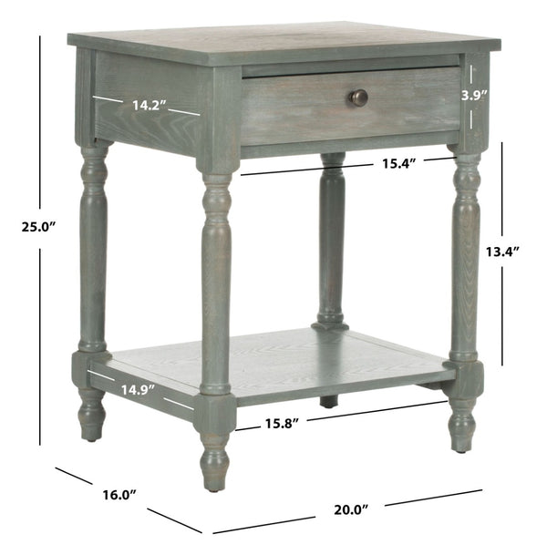 Safavieh Tami Vintage Nightstand With Storage Drawer & Open Shelf For Timeless Bedroom Charm And Style Ash Grey AMH6604B