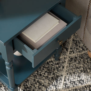 Safavieh Tami Vintage Nightstand With Storage Drawer & Open Shelf For Timeless Bedroom Charm And Style Dark Teal AMH6604C