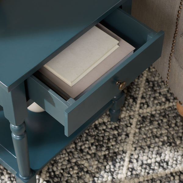 Safavieh Tami Vintage Nightstand With Storage Drawer & Open Shelf For Timeless Bedroom Charm And Style Dark Teal AMH6604C