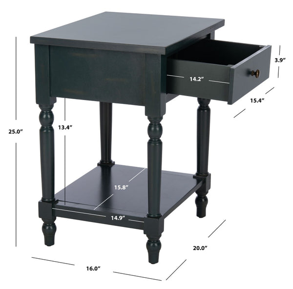 Safavieh Tami Vintage Nightstand With Storage Drawer & Open Shelf For Timeless Bedroom Charm And Style Dark Teal AMH6604C