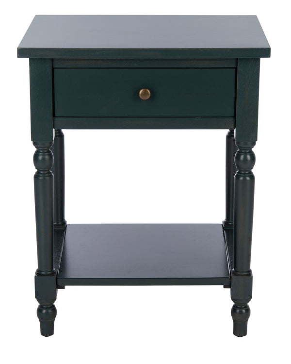 Safavieh Tami Vintage Nightstand With Storage Drawer & Open Shelf For Timeless Bedroom Charm And Style Dark Teal AMH6604C