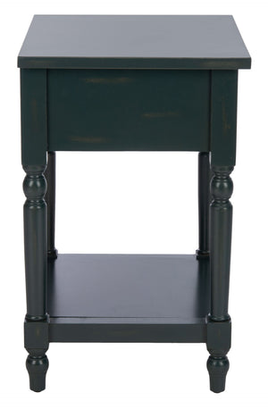 Safavieh Tami Vintage Nightstand With Storage Drawer & Open Shelf For Timeless Bedroom Charm And Style Dark Teal AMH6604C