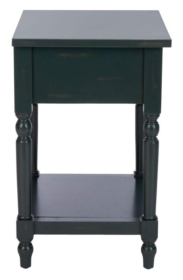 Safavieh Tami Vintage Nightstand With Storage Drawer & Open Shelf For Timeless Bedroom Charm And Style Dark Teal AMH6604C