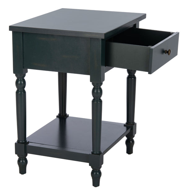 Safavieh Tami Vintage Nightstand With Storage Drawer & Open Shelf For Timeless Bedroom Charm And Style Dark Teal AMH6604C
