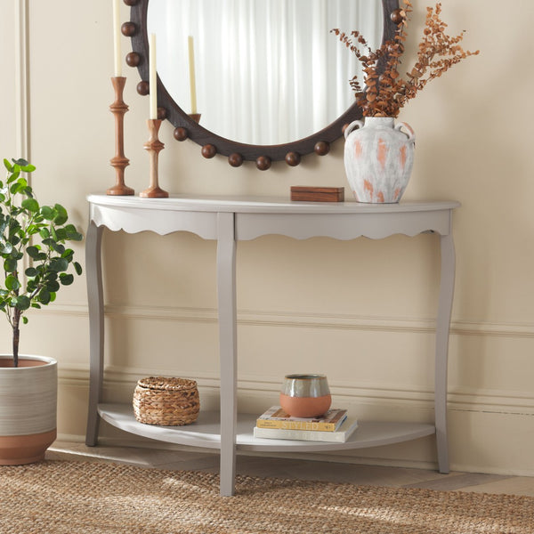 Safavieh Christina Console: Elegant French-Inspired Entryway Accent Table With Half-Moon Design & Curved Legs Grey Mauve AMH6610D