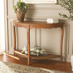 Safavieh Christina Console: Elegant French-Inspired Entryway Accent Table With Half-Moon Design & Curved Legs Firewood AMH6610E