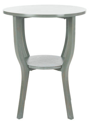 Safavieh Rhodes Round Pedestal Accent Table - Elegant Solid Elm Design With Lower Shelf For Stylish Storage Ash Grey AMH6617A