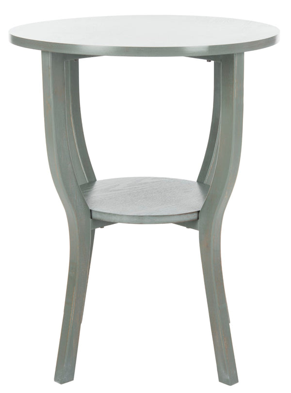 Safavieh Rhodes Round Pedestal Accent Table - Elegant Solid Elm Design With Lower Shelf For Stylish Storage Ash Grey AMH6617A