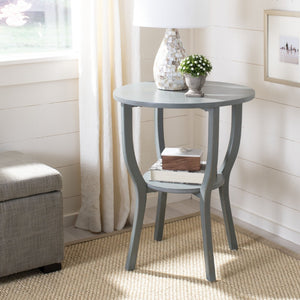 Safavieh Rhodes Round Pedestal Accent Table - Elegant Solid Elm Design With Lower Shelf For Stylish Storage Ash Grey AMH6617A