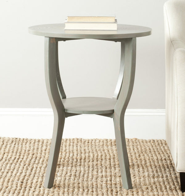 Safavieh Rhodes Round Pedestal Accent Table - Elegant Solid Elm Design With Lower Shelf For Stylish Storage Ash Grey AMH6617A