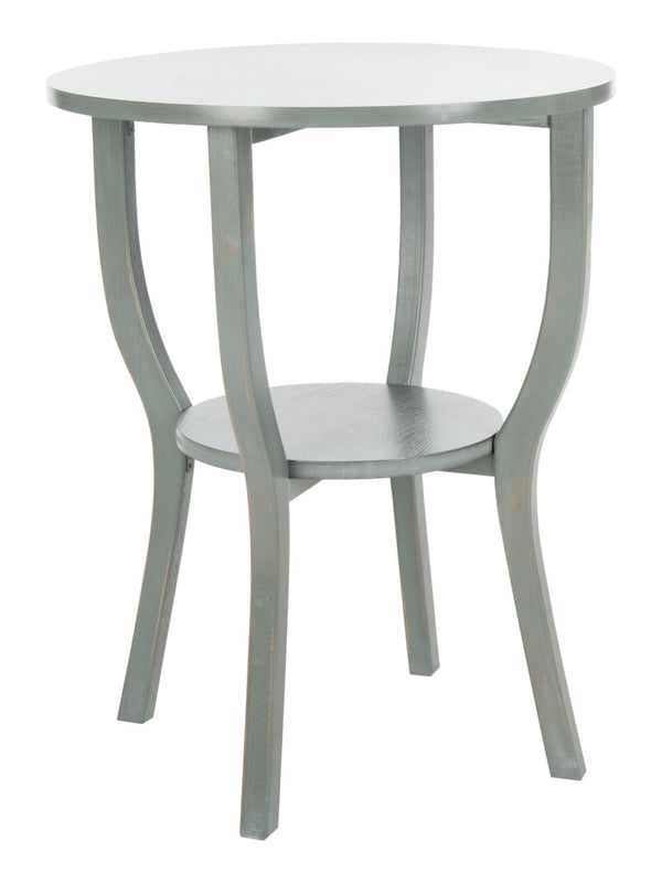 Safavieh Rhodes Round Pedestal Accent Table - Elegant Solid Elm Design With Lower Shelf For Stylish Storage Ash Grey AMH6617A