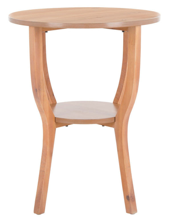 Safavieh Rhodes Round Pedestal Accent Table - Elegant Solid Elm Design With Lower Shelf For Stylish Storage Honey Natural AMH6617B