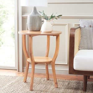 Safavieh Rhodes Round Pedestal Accent Table - Elegant Solid Elm Design With Lower Shelf For Stylish Storage Honey Natural AMH6617B