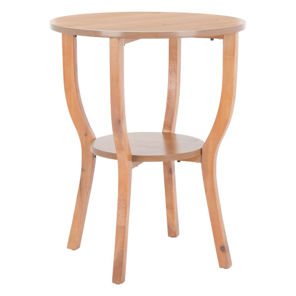 Safavieh Rhodes Round Pedestal Accent Table - Elegant Solid Elm Design With Lower Shelf For Stylish Storage Honey Natural AMH6617B