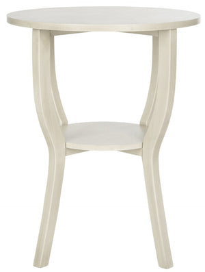 Safavieh Rhodes Round Pedestal Accent Table - Elegant Solid Elm Design With Lower Shelf For Stylish Storage White Washed AMH6617C