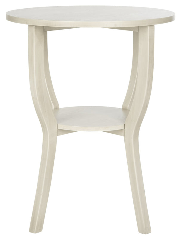 Safavieh Rhodes Round Pedestal Accent Table - Elegant Solid Elm Design With Lower Shelf For Stylish Storage White Washed AMH6617C