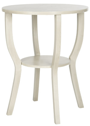 Safavieh Rhodes Round Pedestal Accent Table - Elegant Solid Elm Design With Lower Shelf For Stylish Storage White Washed AMH6617C