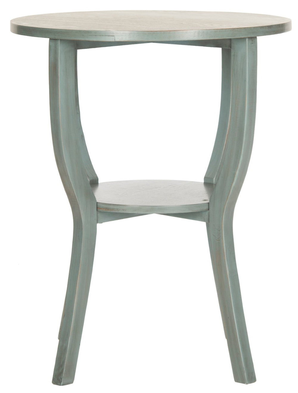 Safavieh Rhodes Round Pedestal Accent Table - Elegant Solid Elm Design With Lower Shelf For Stylish Storage Barn Blue AMH6617D