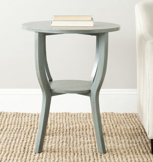 Safavieh Rhodes Round Pedestal Accent Table - Elegant Solid Elm Design With Lower Shelf For Stylish Storage Barn Blue AMH6617D