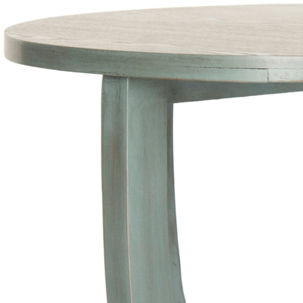 Safavieh Rhodes Round Pedestal Accent Table - Elegant Solid Elm Design With Lower Shelf For Stylish Storage Barn Blue AMH6617D
