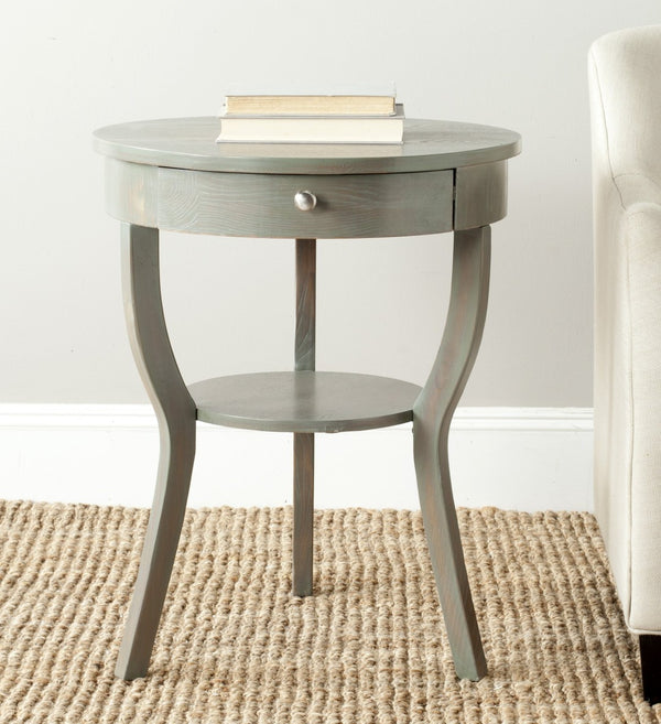 Safavieh Kendra Round Pedestal End Table With Drawer – Elegant French Country Design For Stylish Storage Ash Grey AMH6620A