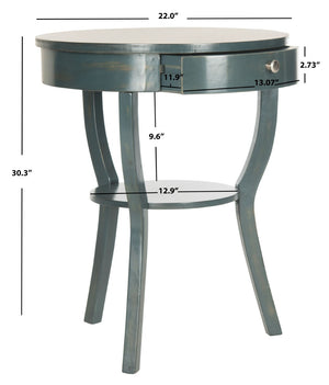 Safavieh Kendra Round Pedestal End Table With Drawer – Elegant French Country Design For Stylish Storage Dark Teal AMH6620B