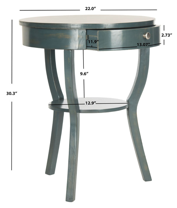Safavieh Kendra Round Pedestal End Table With Drawer – Elegant French Country Design For Stylish Storage Dark Teal AMH6620B
