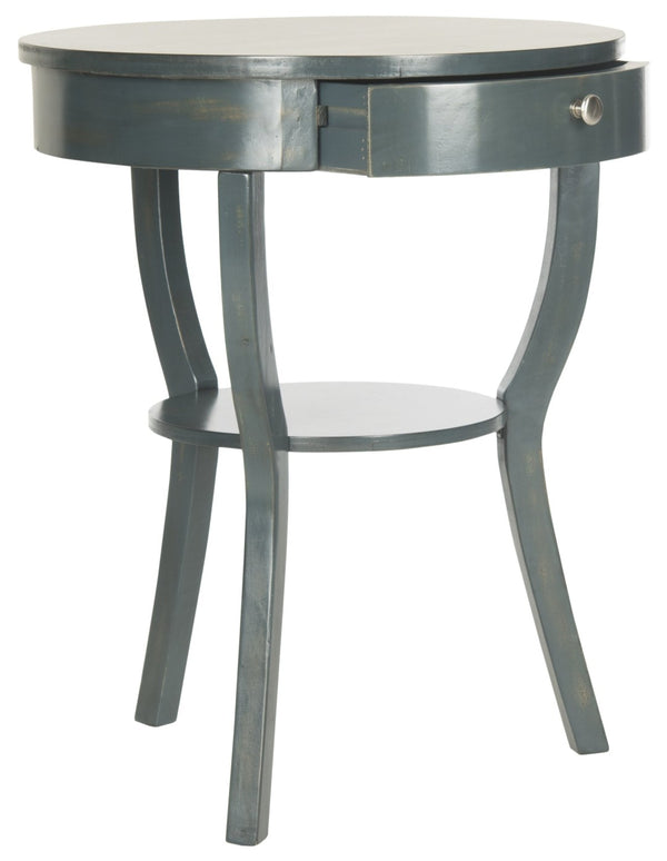 Safavieh Kendra Round Pedestal End Table With Drawer – Elegant French Country Design For Stylish Storage Dark Teal AMH6620B