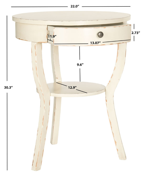 Safavieh Kendra Round Pedestal End Table With Drawer – Elegant French Country Design For Stylish Storage Vintage Cream AMH6620D