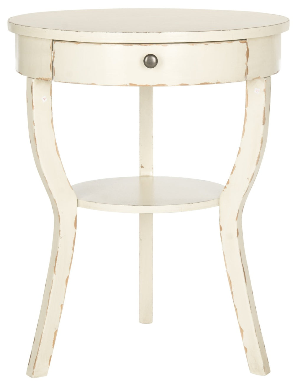 Safavieh Kendra Round Pedestal End Table With Drawer – Elegant French Country Design For Stylish Storage Vintage Cream AMH6620D