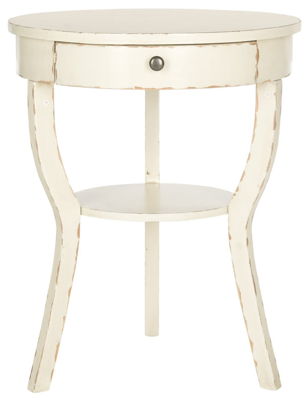 Safavieh Kendra Round Pedestal End Table With Drawer – Elegant French Country Design For Stylish Storage Vintage Cream AMH6620D