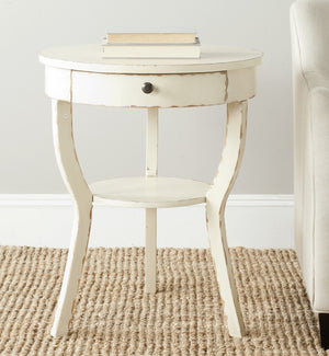 Safavieh Kendra Round Pedestal End Table With Drawer – Elegant French Country Design For Stylish Storage Vintage Cream AMH6620D