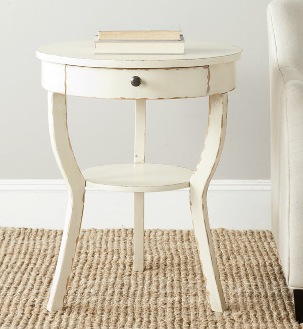 Safavieh Kendra Round Pedestal End Table With Drawer – Elegant French Country Design For Stylish Storage Vintage Cream AMH6620D