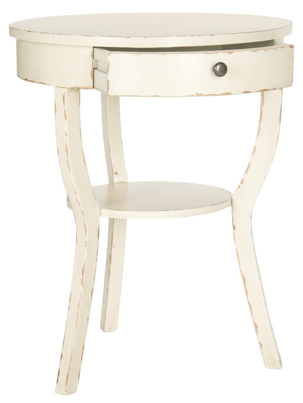 Safavieh Kendra Round Pedestal End Table With Drawer – Elegant French Country Design For Stylish Storage Vintage Cream AMH6620D