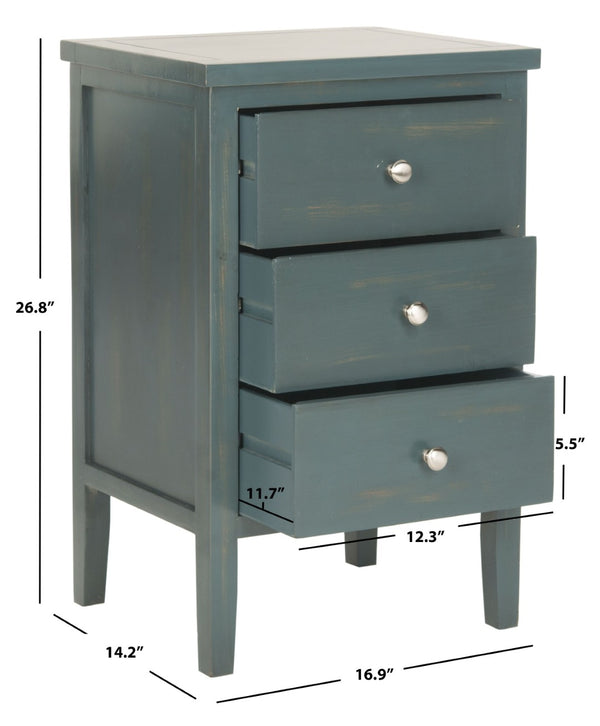 Safavieh Deniz Nightstand With Elegant Storage Drawers For Timeless French-Country Charm In Any Room Dark Teal AMH6628B