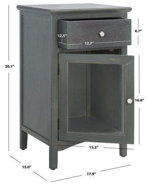 Safavieh Ziva One-Drawer Nightstand With Charming Glass Cabinet For Stylish Bedroom Storage & Display Ash Grey AMH6630A