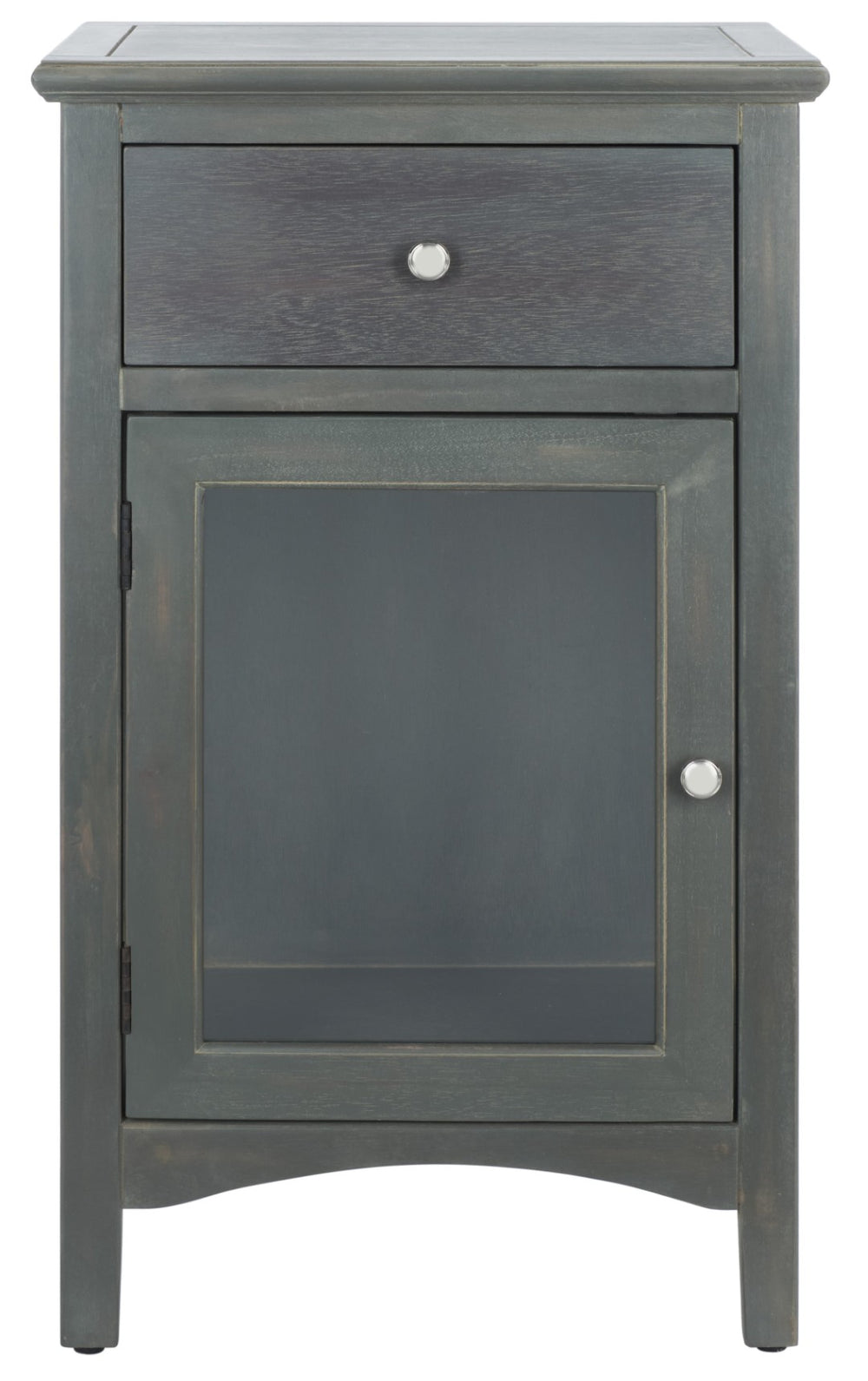Safavieh Ziva One-Drawer Nightstand With Charming Glass Cabinet For Stylish Bedroom Storage & Display Ash Grey AMH6630A