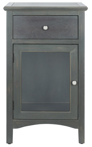 Safavieh Ziva One-Drawer Nightstand With Charming Glass Cabinet For Stylish Bedroom Storage & Display Ash Grey AMH6630A