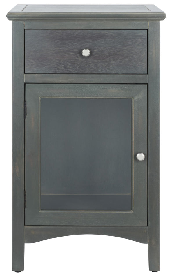 Safavieh Ziva One-Drawer Nightstand With Charming Glass Cabinet For Stylish Bedroom Storage & Display Ash Grey AMH6630A