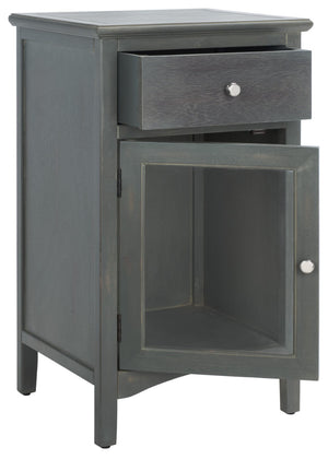 Safavieh Ziva One-Drawer Nightstand With Charming Glass Cabinet For Stylish Bedroom Storage & Display Ash Grey AMH6630A