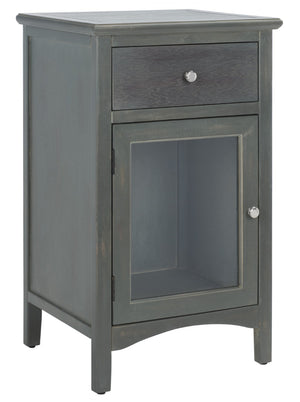 Safavieh Ziva One-Drawer Nightstand With Charming Glass Cabinet For Stylish Bedroom Storage & Display Ash Grey AMH6630A
