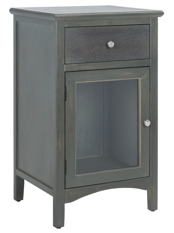 Safavieh Ziva One-Drawer Nightstand With Charming Glass Cabinet For Stylish Bedroom Storage & Display Ash Grey AMH6630A