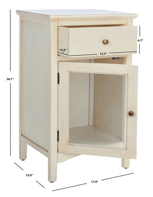 Safavieh Ziva One-Drawer Nightstand With Charming Glass Cabinet For Stylish Bedroom Storage & Display Barley AMH6630D
