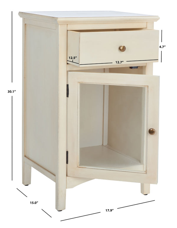 Safavieh Ziva One-Drawer Nightstand With Charming Glass Cabinet For Stylish Bedroom Storage & Display Barley AMH6630D