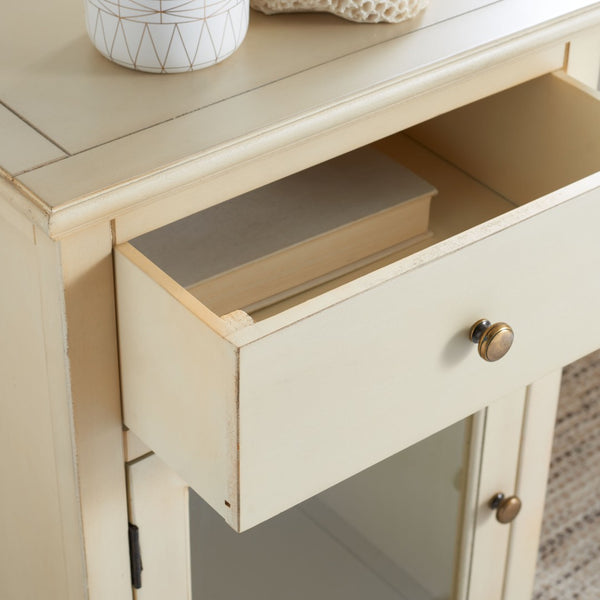 Safavieh Ziva One-Drawer Nightstand With Charming Glass Cabinet For Stylish Bedroom Storage & Display Barley AMH6630D