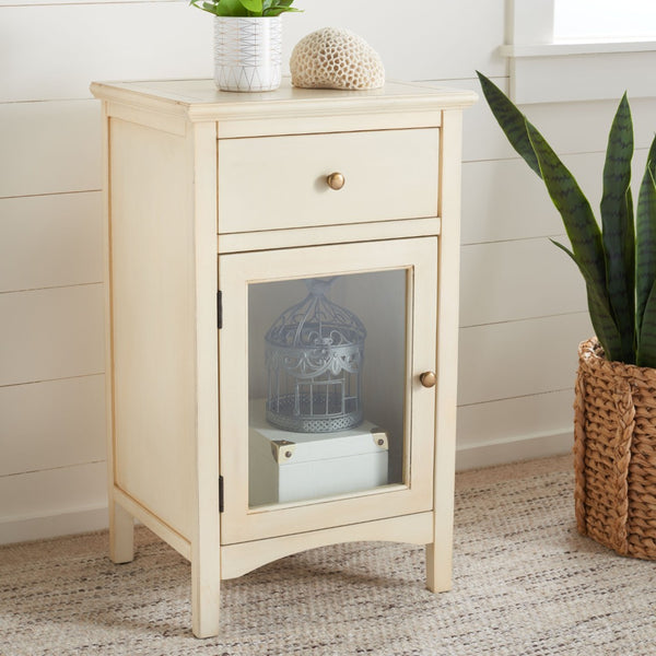 Safavieh Ziva One-Drawer Nightstand With Charming Glass Cabinet For Stylish Bedroom Storage & Display Barley AMH6630D