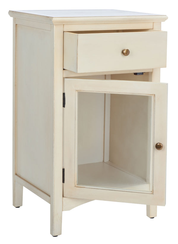Safavieh Ziva One-Drawer Nightstand With Charming Glass Cabinet For Stylish Bedroom Storage & Display Barley AMH6630D