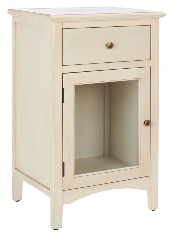 Safavieh Ziva One-Drawer Nightstand With Charming Glass Cabinet For Stylish Bedroom Storage & Display Barley AMH6630D